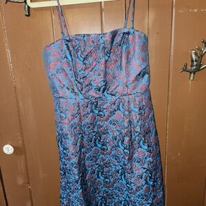 Chic Blue and Red Patterned Mini Dress